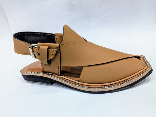 GOLDEN BROWN Peshawari Chappal Genuine Leather ROUND T-Shape (GBPHUR-014)