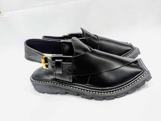 PLAIN BLACK DOUBLE VIBRAM SOLE PESHAWARI CHAPPAL (PBVPHUR-057)