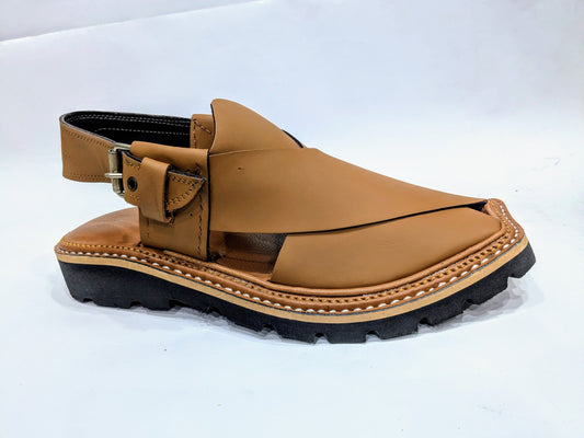 BROWN~PREMIUM LEATHER VIBRAM DOUBLE SOLE PESHAWARI CHAPPAL (GVPHUR-051)