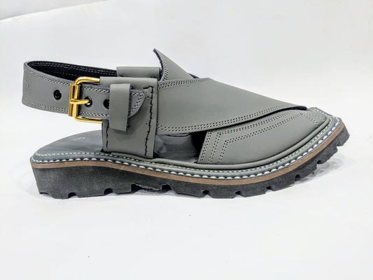 Silver Gray Double Vibram Sole Peshawari Chappal (SVPHUR-055)