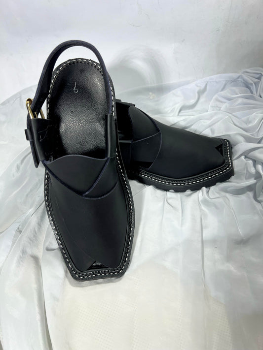 MATTE BLACK DOUBLE VIBRAM SOLE PESHAWARI CHAPPAL (MBDVHUR-059)